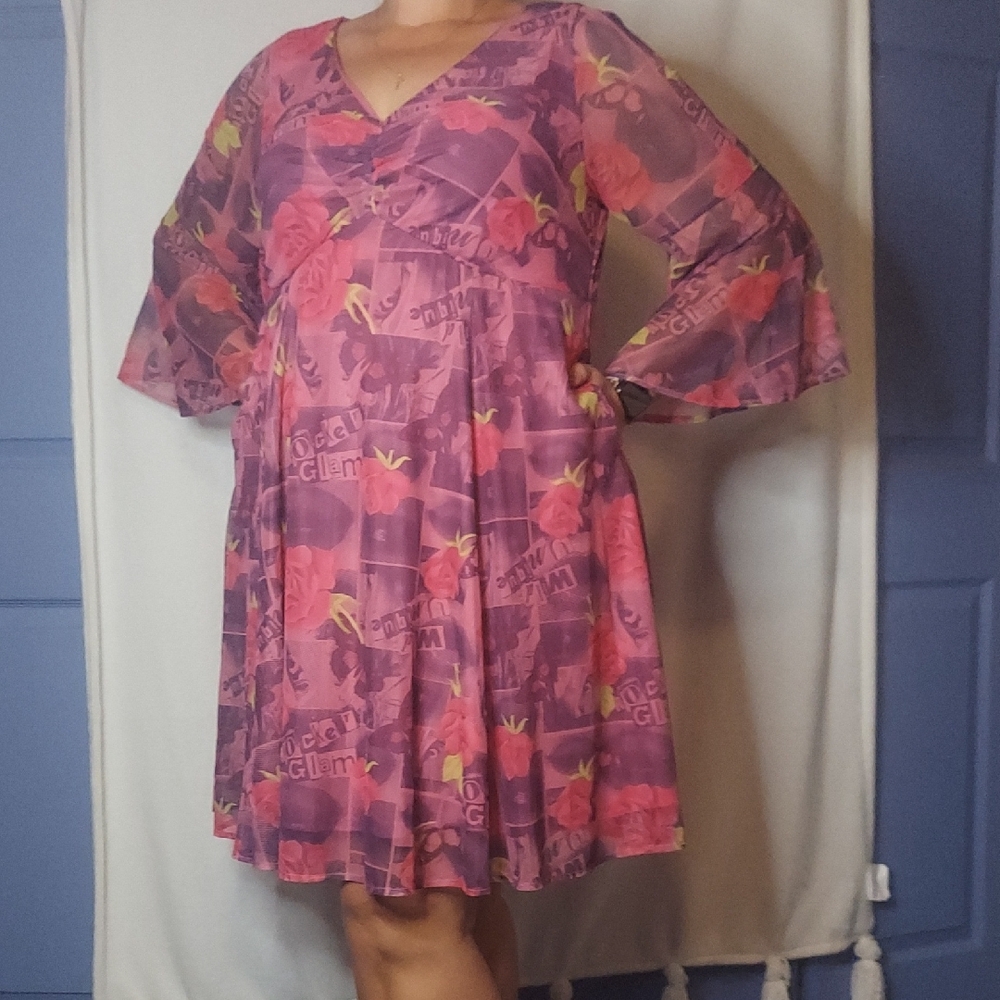 Betsey Johnson Pink Floral Long Sleeve Dress